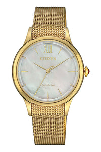 Citizen Eco-Drive EM0812-89D Mother of Pear Stainless Steel Gold Women's Watch