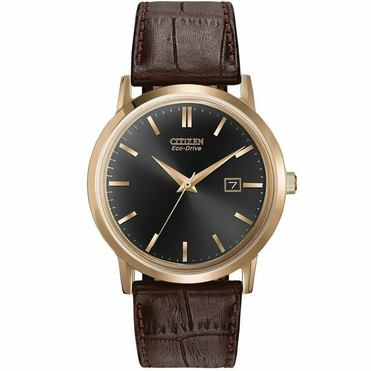 Citizen Eco-Drive Rose Gold Stainless Steel Brown Leather Men's