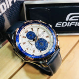 EFR-539L-7CV CASIO EDIFICE Chronograph Ion Plated Bezel Navy Leather Band 100m