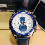 EFR-539L-7CV CASIO EDIFICE Chronograph Ion Plated Bezel Navy Leather Band 100m